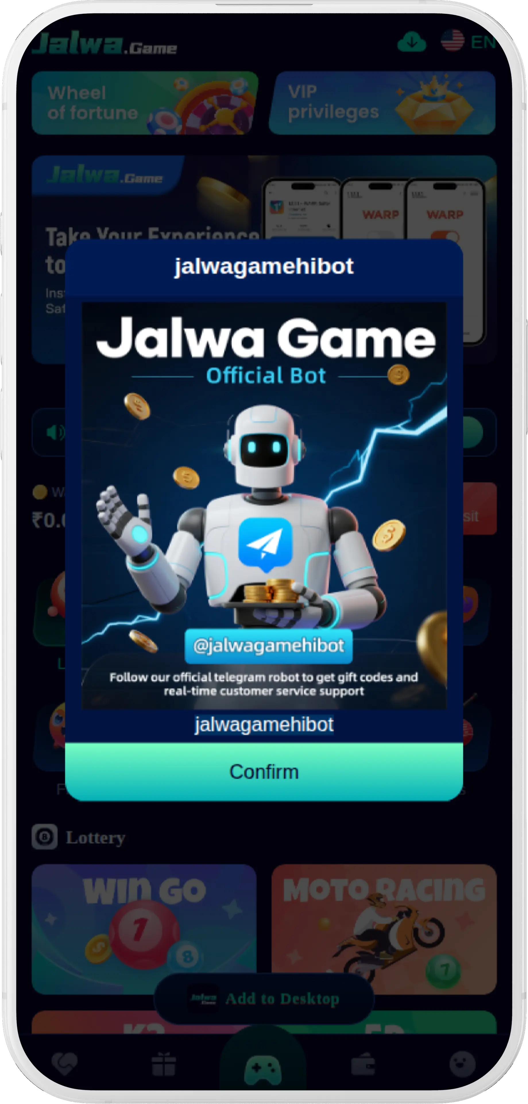 Jalwa Game lobby after login